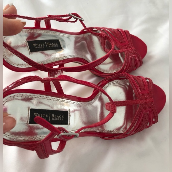 EUC WHBM Genoa Hot pink strappy platform snakeskin stiletto heels. Size 6.5 - Picture 8 of 12